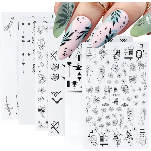 6 Vellen Nagelstickers - Zelfklevende Nail Art Stickers Met Bloemen En Vlinderpatroon - DIY Nagel Decals - Lichtgewicht Waterproof - Elegante Nagelversiering Voor Vrouwen En Meisjes - Botanis