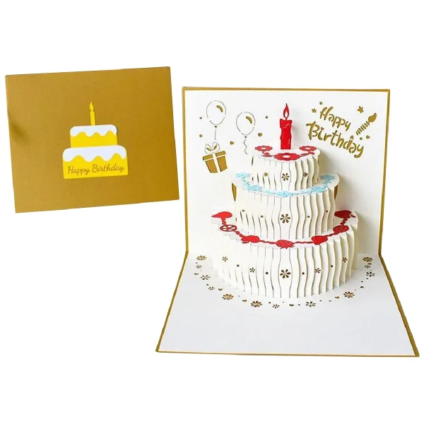 3D Pop-Up Wenskaart | Happy Birthday | Goud - 51Dnspod | Smaakvolle damp – Verzendkosten vrij vanaf 40€