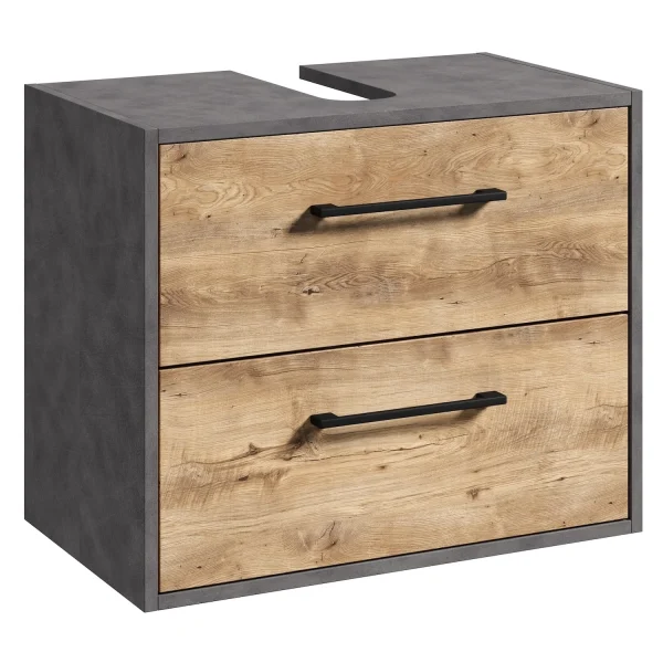 Badplaats Wastafelkast Florence 60 x 35 x 47 cm – Donker Grijs met Kastanje Eiken – Onderkast met Uitsparing - 51Dnspod | Smaakvolle damp – Verzendkosten vrij vanaf 40€