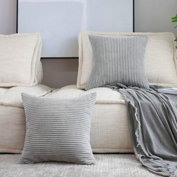 2 Stuks - Grijze Gestreepte Kussenhoezen Set 50 CM - Moderne Sierkussenslopen - Zachte Katoenen Kussenhoezen Voor Woonkamer En Slaapkamer - Luxe En Duurzame Kussenovertrekken - Eenvoudig Wasb