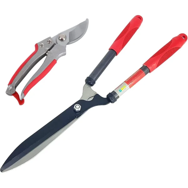 2-delige Snoeischarenset – 640 mm Heggenschaar + 200 mm Bypass Snoeischaar – SK5 Staal – Anti-Roest Coating – Professionele Tuingereedschapset voor Heggen, Struiken & Sierplanten – Handma