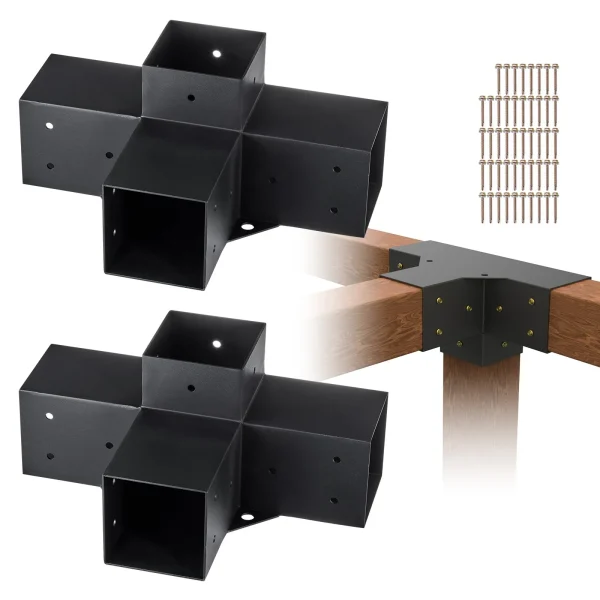 2 Stuks - Pergola Hoekbeugel Set 4x4 inch (Binnenmaat 9,2x9,2 cm) - 4-Way Heavy Duty Hoekverbinder voor Houten Balken - Stalen Pergola Bracket Kit met Schroeven - DIY Montage voor Tuin Pergol