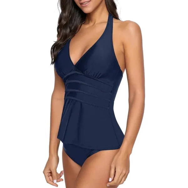 2 Stuks - Tankini Set Zwemkleding - Maat S Marineblauw - Zwempak Voor Dames - Modieuze Comfortabele Badmode - Hoogwaardige Stof - Stijlvol Ontwerp Sneldrogend - Elastisch Perfecte Pasvorm - G