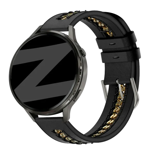 Bandz Withings Steel HR - 40mm leren band 'Chains' (zwart) - 51Dnspod | Smaakvolle damp – Verzendkosten vrij vanaf 40€