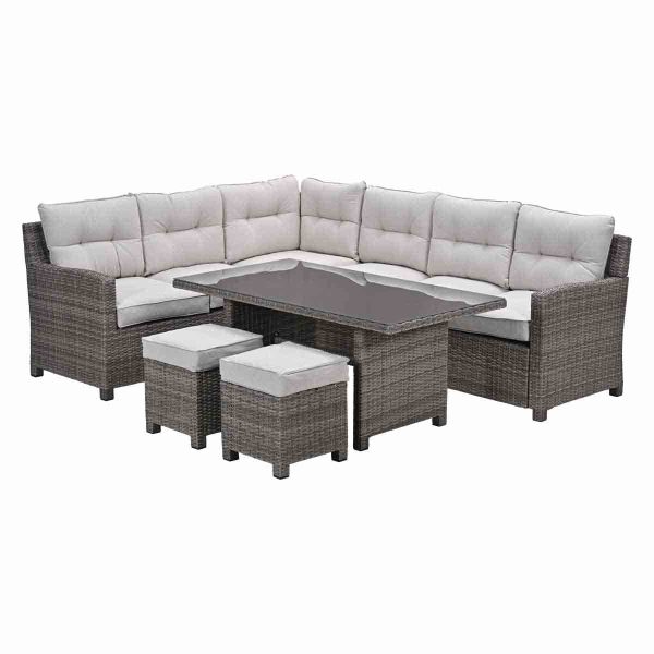 Blue Bird wicker lounge-dining set - links - grijs/ sand - 51Dnspod | Smaakvolle damp – Verzendkosten vrij vanaf 40€
