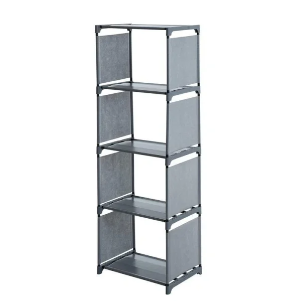 5-Lagen Boekenkast met 4 Opbergvakken – Moderne Boekenplank en Displaykast – Opvouwbare Organizer van Non-Woven Stof & PP – Ruimtebesparend Opslagrek voor Boeken, Documenten en Decoratie