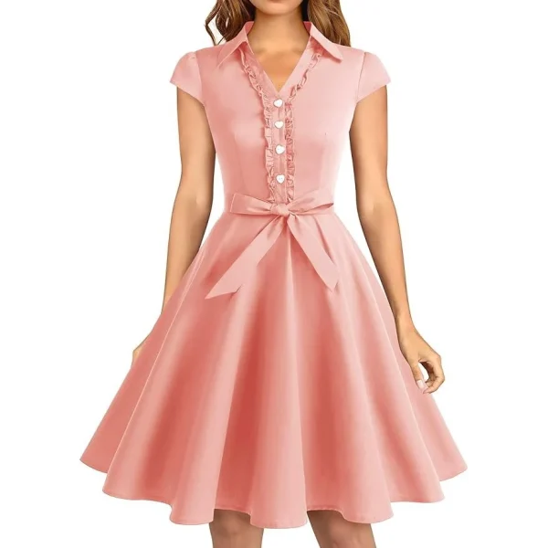 1950s Retro Swing Jurk voor Dames – Vintage Rockabilly Cocktailjurk – Met Capmouwtjes, V-Hals en Verwijderbare Riem – A-lijn Silhouet – Knielang – Perfect Voor Feestjes, Bruiloften, Proms en