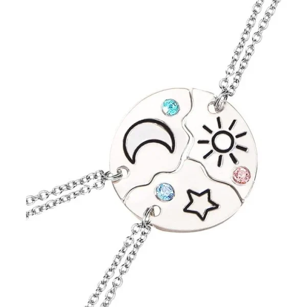 3-Delige Vriendschapskettingen Set - Zilveren Kettingen Voor Vrouwen - Beste Vriendinnen Kettingen Voor 3 Meisjes - Ster, Zon En Maan Kristal Kettingen - Vriendschapssieraden Cadeau Voor Verj