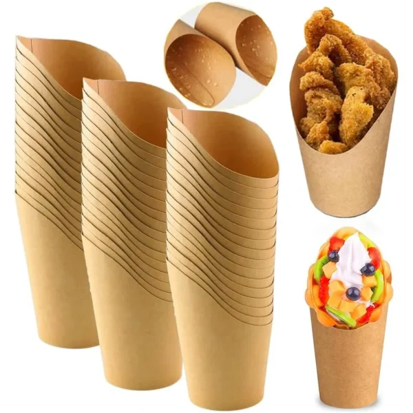 50 Stuks - Kraft Papieren Bekers 14 OZ - Franse Friet Houder - Oliebestendige Snack Bekers - Bruine Takeaway Papieren Bekers - Voor Friet Chips Wafels Cakes en Meer - 51Dnspod | Smaakvolle da