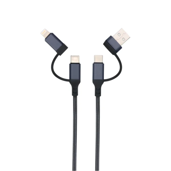 3-in-1 USB Kabel – 1 meter – Snelladen & Dataoverdracht – USB naar USB-C / Lightning – Nylon Gevlochten – Zwart - 51Dnspod | Smaakvolle damp – Verzendkosten vrij vanaf 40€