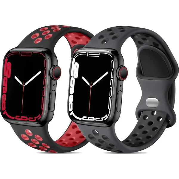 2 Stuks - Vervangende Siliconen Sportband - Geschikt Voor Apple Watch - 38mm, 40mm, 41mm - Siliconen Fitness Bandje - Ademend - Comfortabel - Waterdicht - Geschikt voor Apple Watch Series 8,