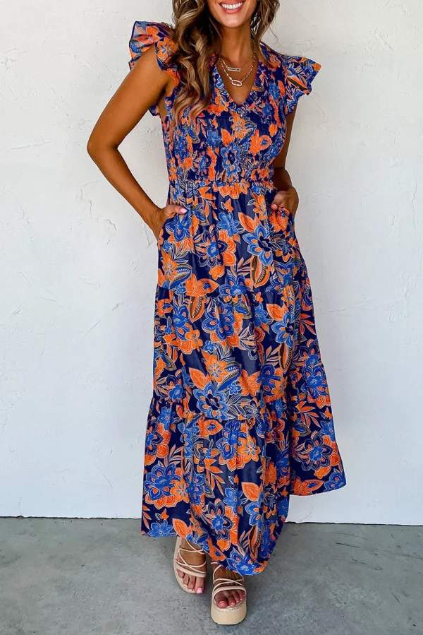 Bloemen Maxi Jurk met Ruches - 51Dnspod | Smaakvolle damp – Verzendkosten vrij vanaf 40€