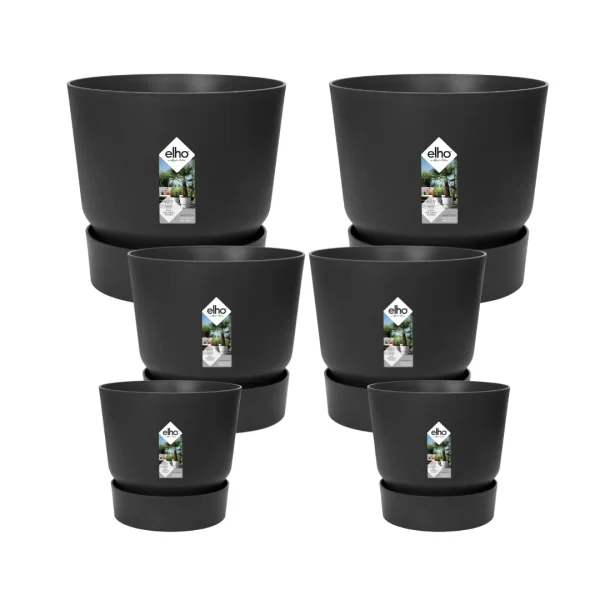 5x Pot elho Greenville zwart (2x D30xH28, 1x D24xH23, 2x D14xH13) - 51Dnspod | Smaakvolle damp – Verzendkosten vrij vanaf 40€