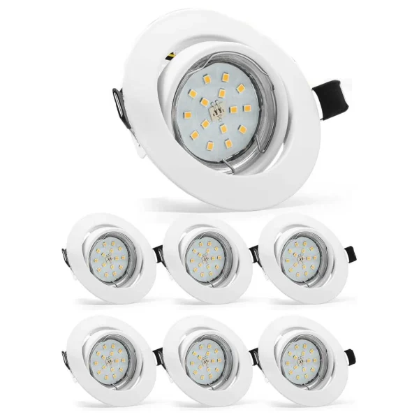 6-Pack Ronde LED Inbouwspots met Kantelbare GU10 Fitting - Dimbare, Energiezuinige A++ Verlichting - IP44, Warm Wit (2700K) - Wit - CE/RoHS - 51Dnspod | Smaakvolle damp – Verzendkosten vrij v