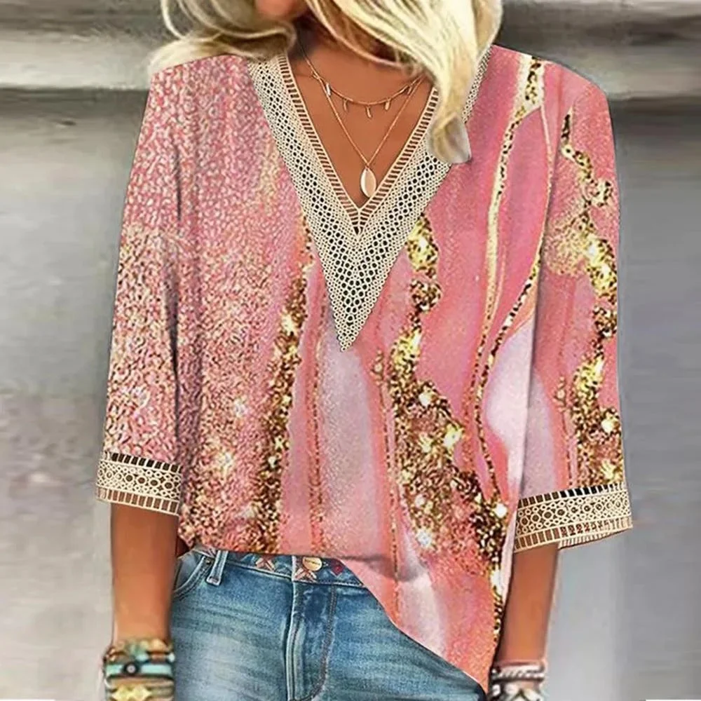 Bohemian Blouse met V-Hals en Print - 51Dnspod | Smaakvolle damp – Verzendkosten vrij vanaf 40€ Bohemian Blouse met V-Hals en Print - 51Dnspod | Smaakvolle damp – Verzendkosten vrij vanaf 40€