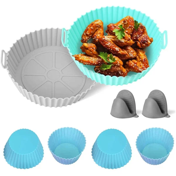 8 Delige - Set Siliconen Airfryer Liners Met 7.5inch - Ronde Siliconen Airfryer Pot Herbruikbaar - Siliconen Airfryer Mandje met Handvat - Gemakkelijk Schoon te Maken Voedselveilige Airfryer