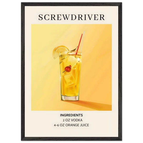 Artfulprints Poster met Lijst Screwdriver cocktail - Ingrediënten - 50x70 cm - Geel - 51Dnspod | Smaakvolle damp – Verzendkosten vrij vanaf 40€