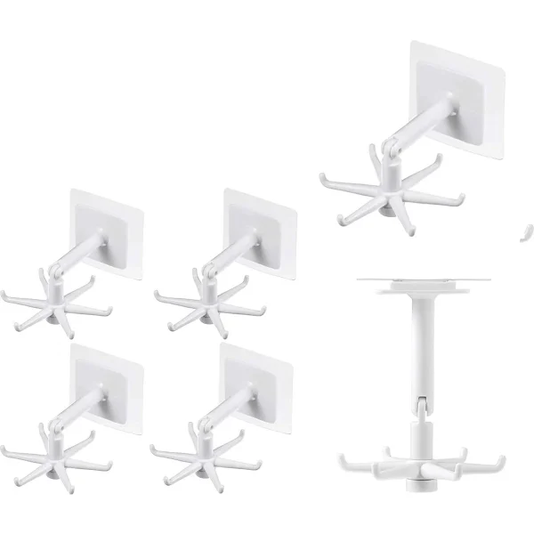 6 Stuks - 360° Roterende Haak - Multifunctionele Flip Haak - 180 Graden Kantelbaar - Draaiende Keukengerei Houder - 6 Haken Per Kop - Waterdicht - Zelfklevend - Vouwhaak - Muurhaak - Geschikt