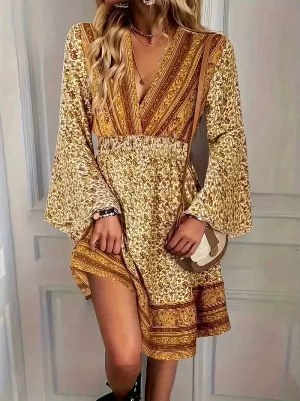 Bohemian Overslag Mini Jurk met Print - 51Dnspod | Smaakvolle damp – Verzendkosten vrij vanaf 40€