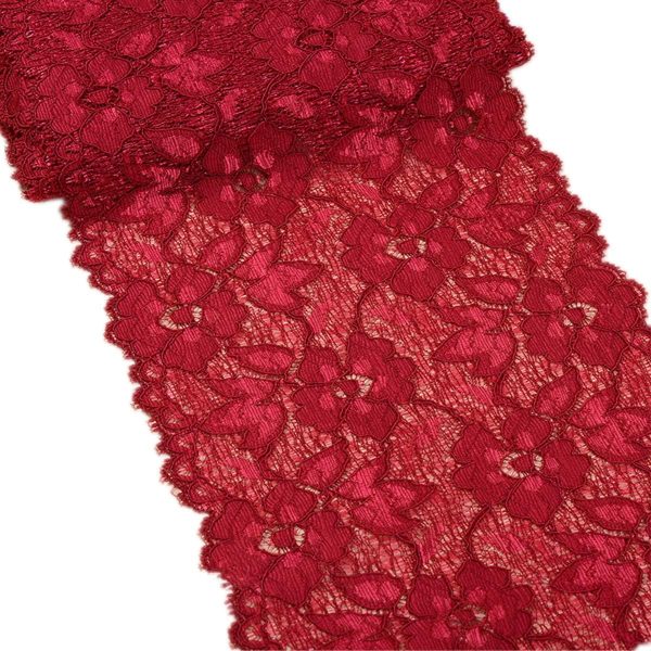 5 Meter Bordeaux Rekbaar Kant – 16 cm Breed – Geborduurd Elastisch Kantlint Met Bloemenmotief – Zachte Kantstof Op Rol – Kant Trim Voor Jurken Lingerie Bruiloft Kledingdecoratie DIY Handwerk