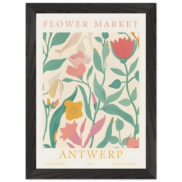 Artfulprints Poster met Lijst Flower market - Antwerp - A4 21x29.7 cm - Meerkleurig - 51Dnspod | Smaakvolle damp – Verzendkosten vrij vanaf 40€