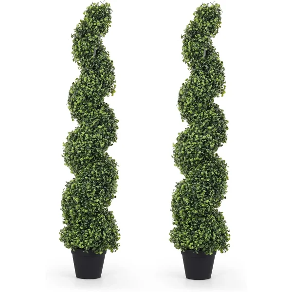 2 Stuks – Kunstplanten Spiraalvorm – 120 cm Nep Buxus Bomen voor Buiten – Kunstmatige Buxus Topiary Set – Twisted Boom voor Tuin Terras Voordeur Balkon – Weerbestendige Decoratieve Buxusplant