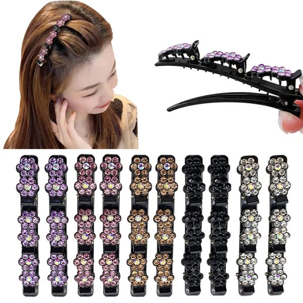 10 Stuks - Hummingbird Haarclip - Dubbele Laag Haaraccessoires - Kristallen Bloem en Strass Steentjes - Modieuze Haarspeldjes - Gevlochten Haarclips - Duckbill Clips - Geschikt voor Vrouwen -